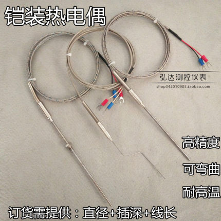 K型铠装热电偶WRNK-191 PT100铂电阻 温度传感器 可弯曲J/T型探针