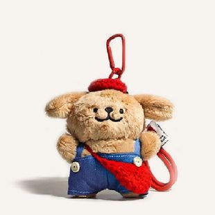 韩国可爱棕色背带小狗毛绒公仔挂件包包挂件包挂饰包配饰学生礼物