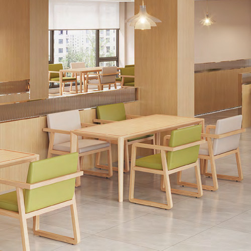 实木餐桌椅组合咖啡厅洽谈公司食堂商务培训接待休息区一桌四椅子