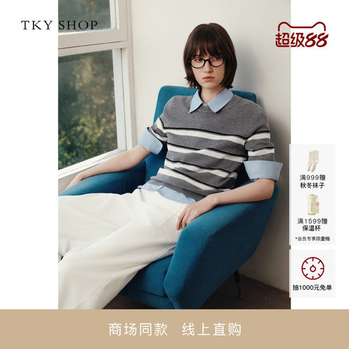 TKYSHOP圆领短袖线套衫