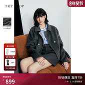 TKY 高级感毛呢外套绵羊毛 短款 SHOP翻领短款 灰色大衣女2025冬新款