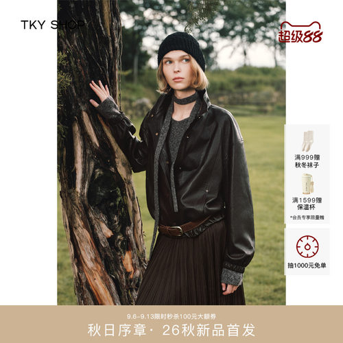 TKYSHOP机车风PU皮短外套秋款
