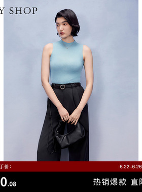 TKY SHOP无袖针织上衣夏季新款外穿洋气背心内搭女蓝色好看休闲
