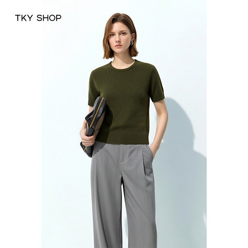 TKYSHOP圆领短袖羊绒衫