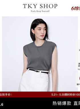 TKY SHOP时尚洋气无袖上衣女夏季新款灰色简约百搭休闲内搭打底衫