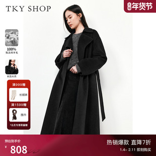 [100%绵羊毛]TKY SHOP大翻领宽松全羊毛大衣女冬新款长款毛呢外套