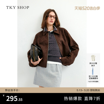 TKYSHOP翻领短款仿麂皮绒外套