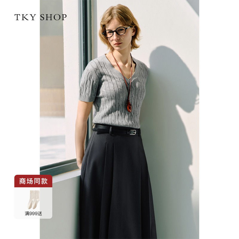 TKYSHOP短袖V领针织衫