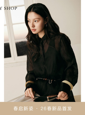 [商场同款]TKY SHOP真丝长袖衬衫女2026春新款薄上衣10J1KA06C017