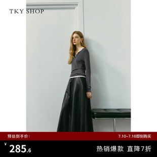 TKY SHOP长款高腰PU皮裙女秋季新款优雅气质A字半身裙