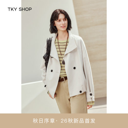 TKYSHOP简约立领短款廓形风衣