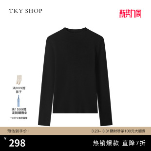 SHOP黑色半高领长袖 内搭保暖羊毛衫 针织衫 百搭打底衫 女修身 TKY