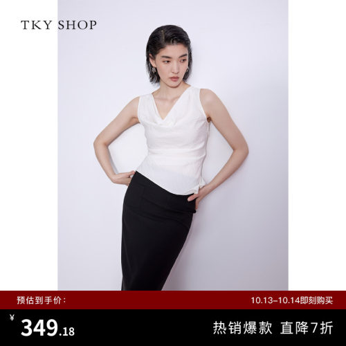 TKYSHOP真丝荡领无袖上衣