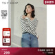 TKY 打底衫 SHOP复古黑白条纹撞色针织上衣女圆领套头羊毛衫 修身