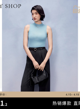 TKY SHOP无袖针织上衣夏季新款外穿洋气背心内搭女蓝色好看休闲