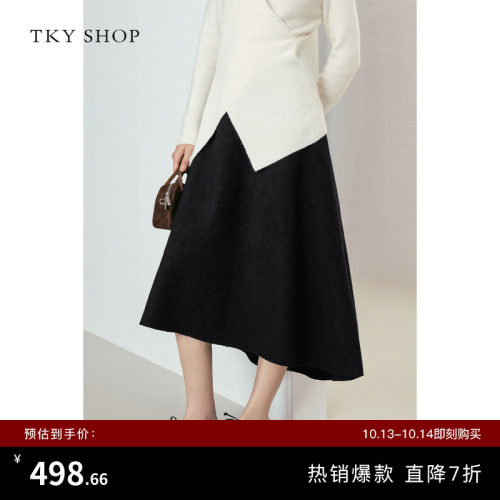 TKYSHOP斜边中长裙2025冬新款