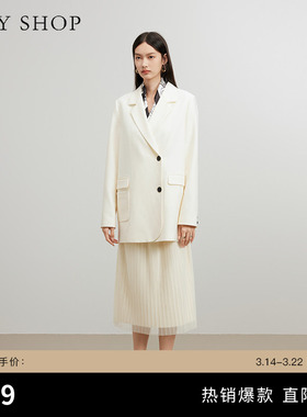 TKY SHOP白色简约双排扣西装短外套女款秋季新款通勤休闲便西百搭