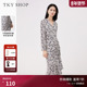 SHOP抽褶V领长袖 碎花裙女秋季 优雅时尚 TKY 中长款 连衣裙淑女温柔