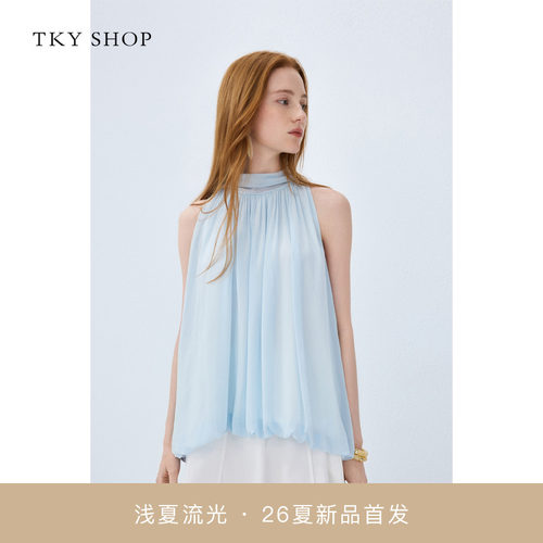 TKYSHOP挂脖无袖真丝上衣