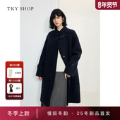 商场同款 TKY SHOP立领牛角扣长款 大衣女2025冬新款 10I1GA03Q057