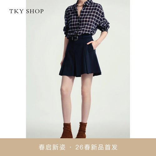 TKYSHOP通勤高腰A字百褶短裙