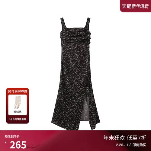 TKYSHOP真丝黑色印花连衣裙