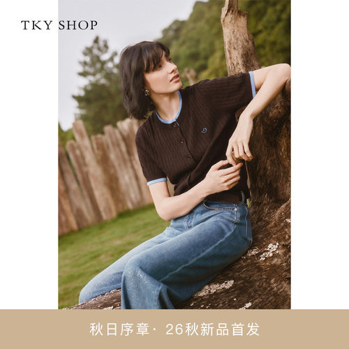 TKYSHOP圆领短袖毛开衫