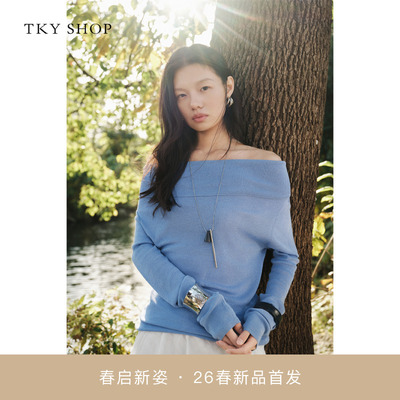 TKYSHOP一字领线套衫