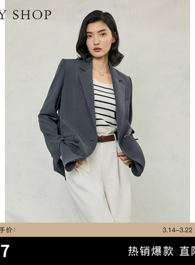 TKY SHOP简约长袖灰色便西女春秋新款西服通勤气质百搭西装外套