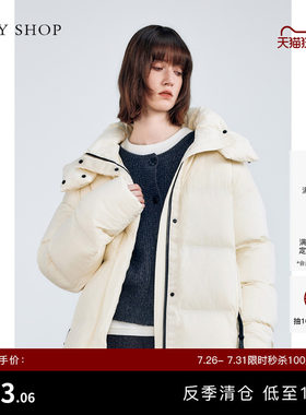 TKYSHOP中长款立领连帽羽绒服