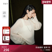 SHOP马海毛镂空薄款 宽松针织衫 女2025冬季 TKY 新款 白色优雅气质