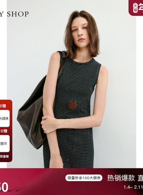 TKY SHOP轻奢优雅风无袖条纹连衣裙女黑色背心裙气质小众松弛感