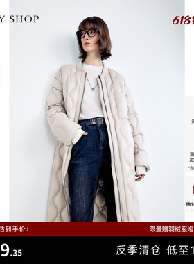 [反季专区]TKY SHOP长款羽绒服女灰色减龄保暖宽松厚外套鸭绒服
