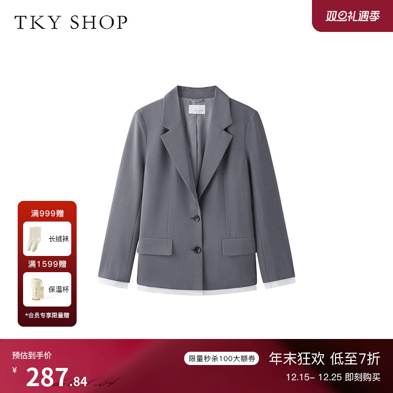 TKYSHOP长袖时尚拼接西装外套