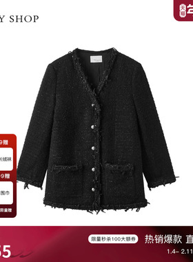 TKY SHOP设计感小香风短外套秋冬新款黑色高级感气质粗花呢短大衣