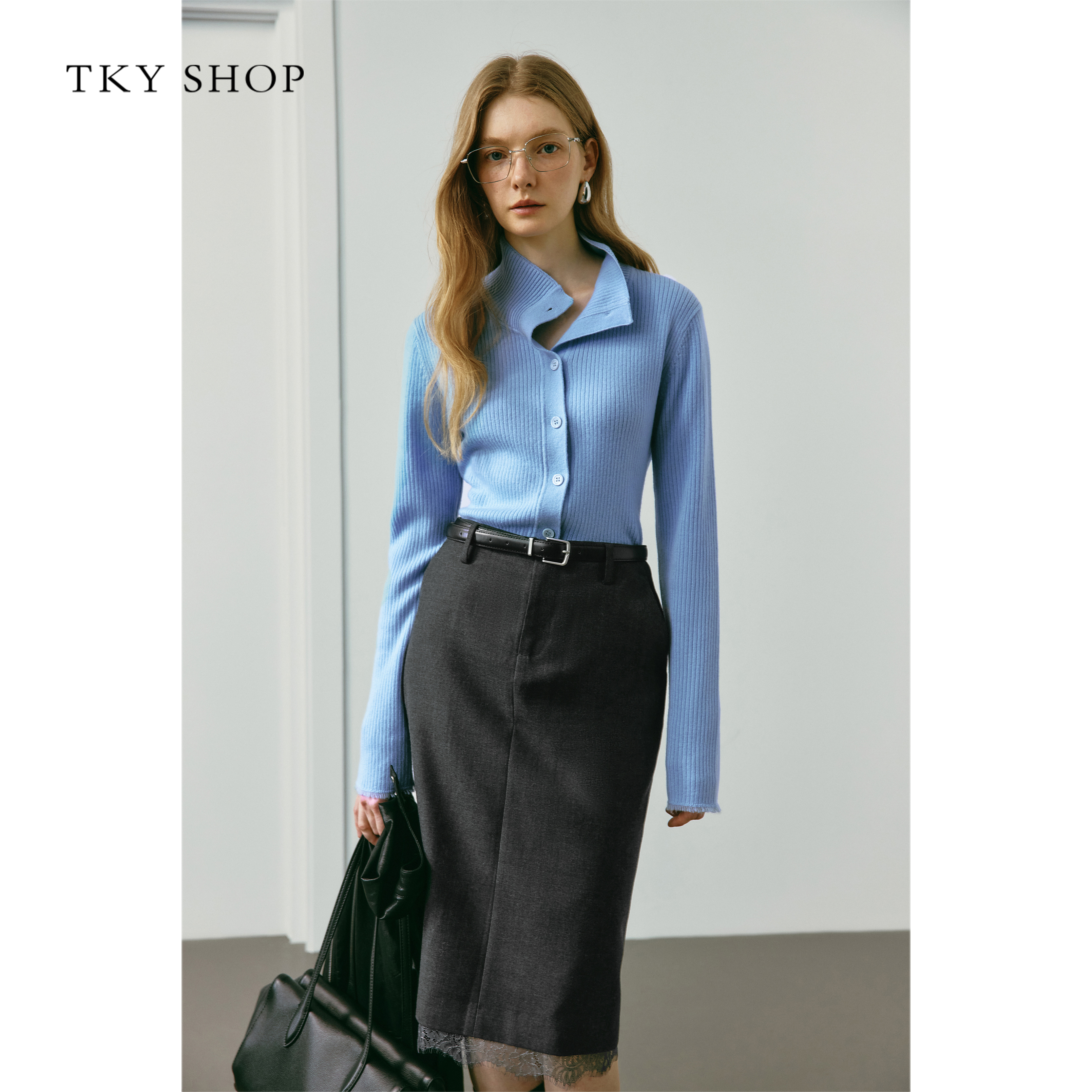TKYSHOP翻领毛开衫2025秋新款