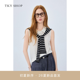 SHOP学院风条纹披肩翻领无袖 商场同款 TKY 女10J1LA02F095 针织衫