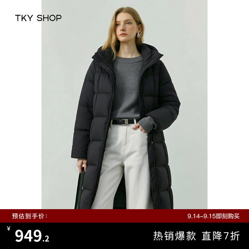 TKY SHOP中长款连帽轻薄羽绒服女冬季新款鸭绒服通勤保暖厚外套