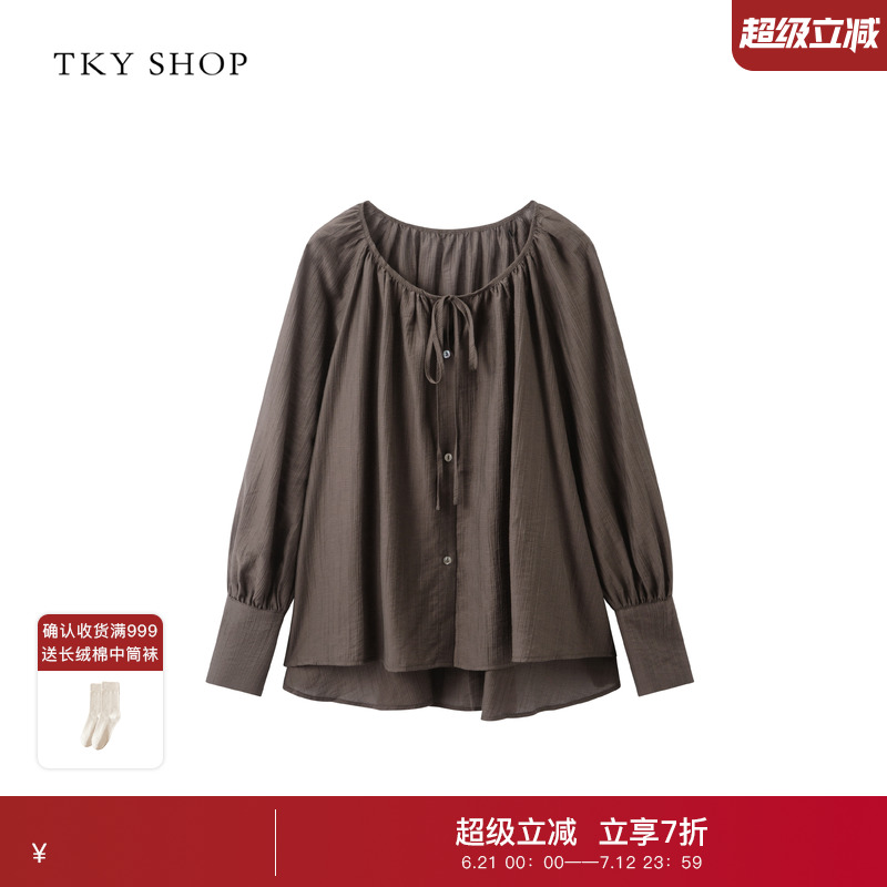 TKY SHOP设计感长袖衬衫女宽松休闲上衣2025春季新款复古雪纺衫
