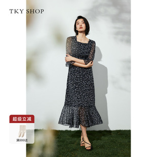 碎花裙鱼尾长裙 TKY SHOP时尚 方领连衣裙收腰显瘦2025年夏季 新款