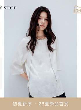 [商场同款]TKY SHOP七分袖桑蚕丝气质上衣2026夏新款10J1JA04H083