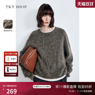 新款 女2025冬季 毛衣慵懒高级感宽松上衣 SHOP圆领套头毛针织衫 TKY