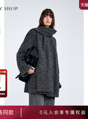 [商场同款]TKY SHOP带围巾羊毛大衣女2024冬新款外套10H1GA02S031