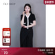 短袖 TKY 薄上衣 法式 V领修身 SHOP黑白撞色小香风针织开衫 女春秋款