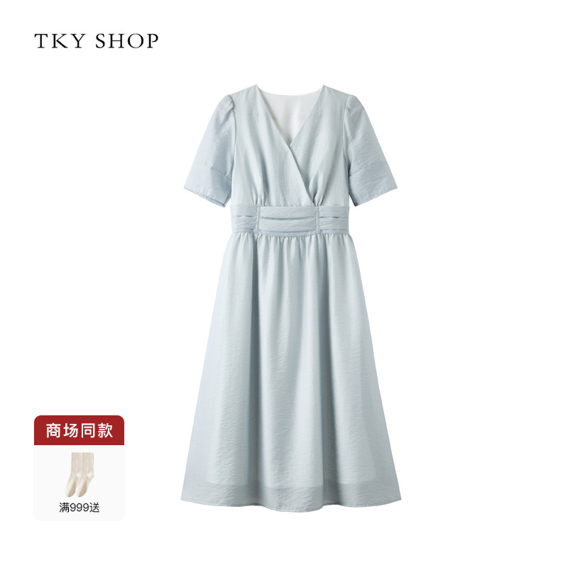 TKYSHOP收腰V领连衣裙