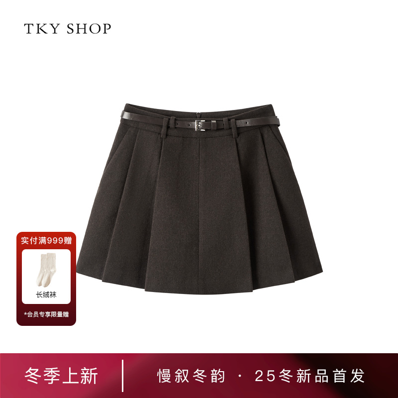 TKYSHOP毛呢百褶半身裙