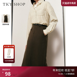 咖啡色裙子 半身裙秋冬新品 TKY SHOP高腰显瘦复古绒面开叉中长款