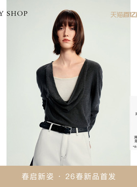 [商场同款]TKY SHOP荡领假两件羊毛衫2026春新款毛衣10J1MA03B076
