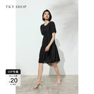 气质小黑裙中长款 TKY 新款 SHOP时尚 A字裙 肌理感连衣裙2025夏季