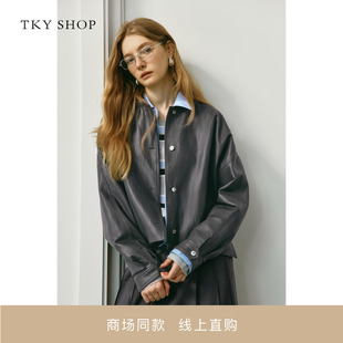SHOP翻领长袖 商场同款 TKY 外套10I1EA04N056 皮衣女2025秋新款